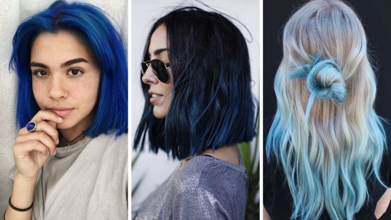 niebieskie włosy, modne kolory włosów 2020
