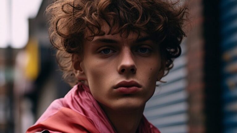 młody mężczyzna w krótkich kręconych włosach