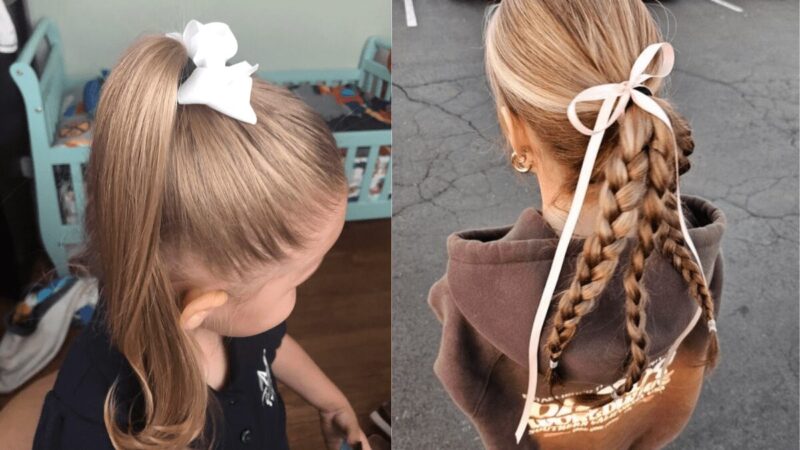 Fryzura dla dziewczynki: kucyk z ozdobą gumką lub warkoczyki