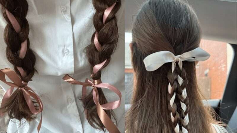 Warkocze z wplecionymi kokardkami