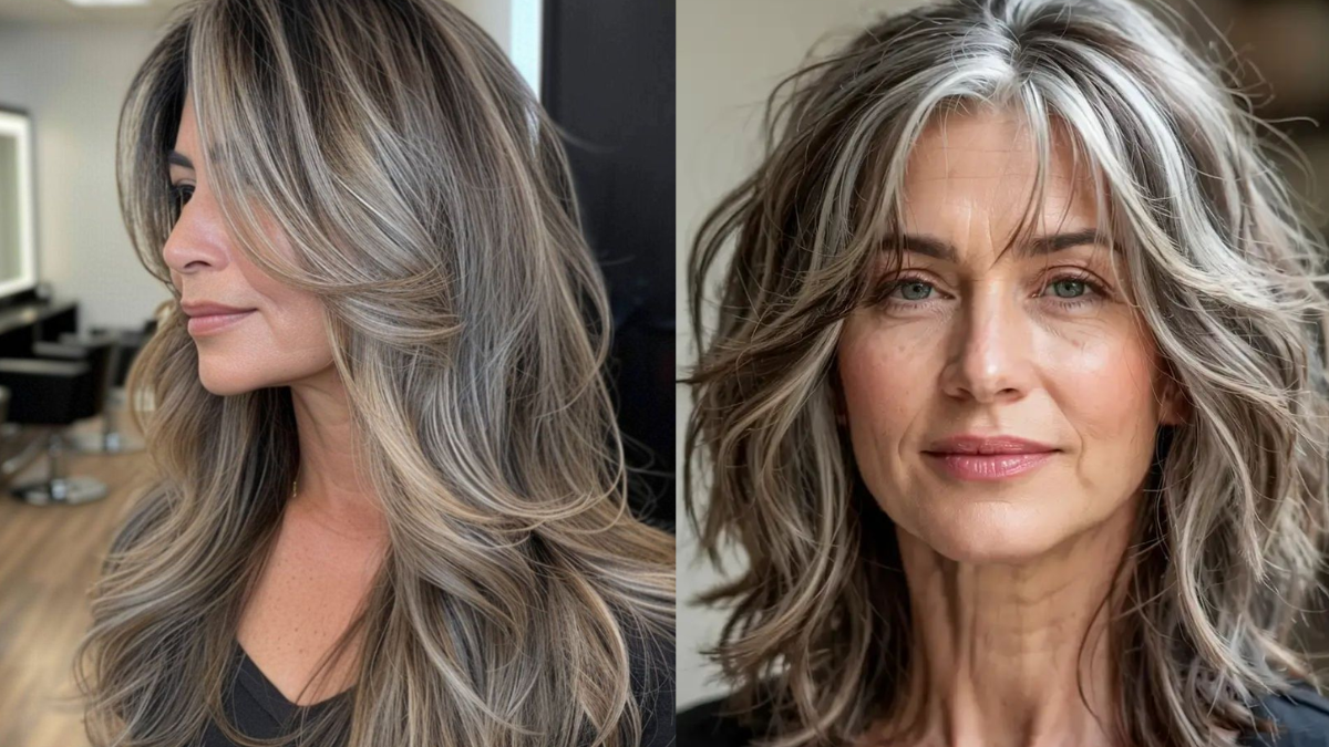 Kobiety, które mają wykonane koloryzację silver melt hair