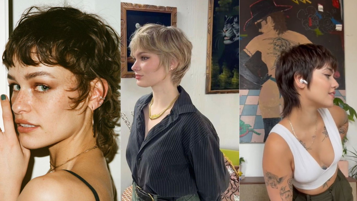 Kobiety z fryzurami short mullet 