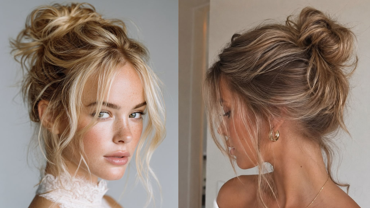 Kobieta w fryzurze messy bun