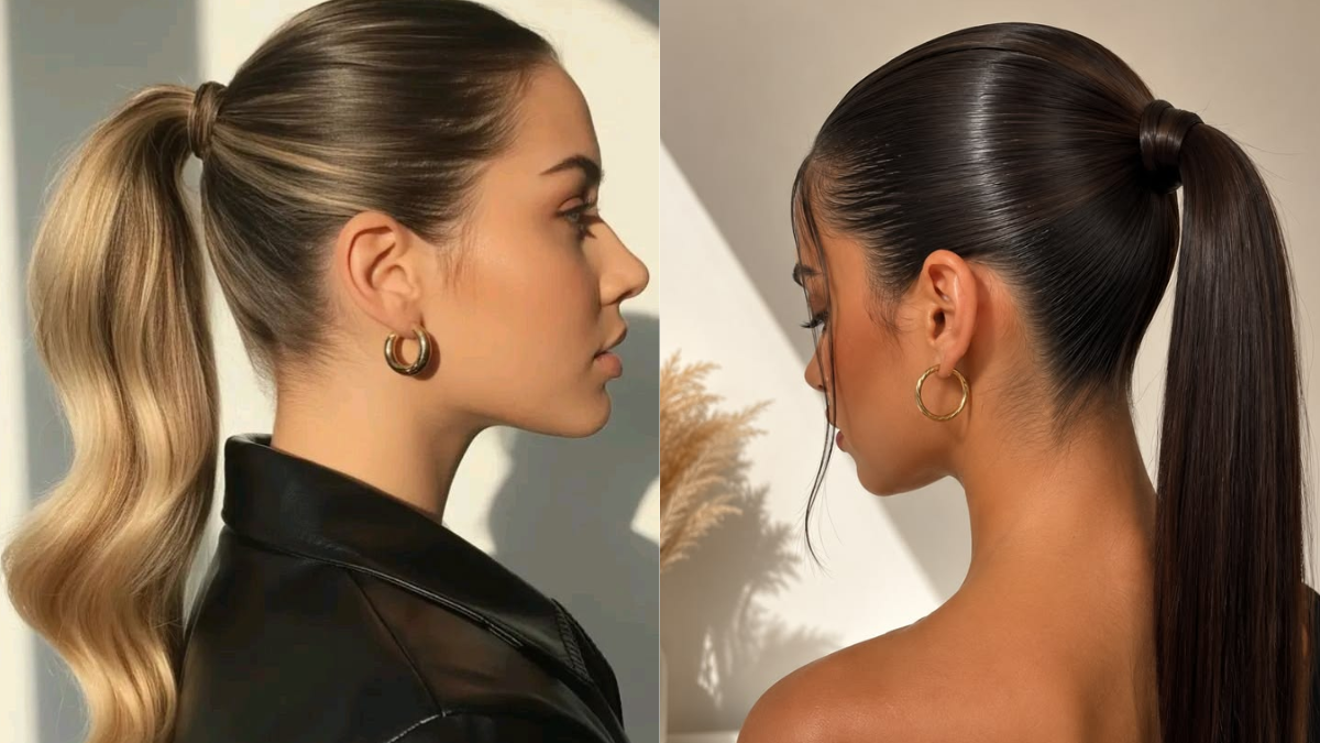 Sleek ponytail na kobiecych włosach