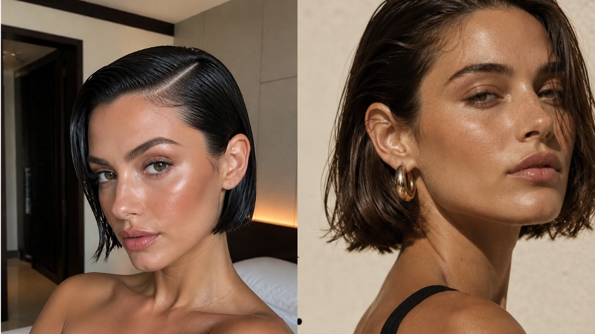 Wet look z przedziałkiem