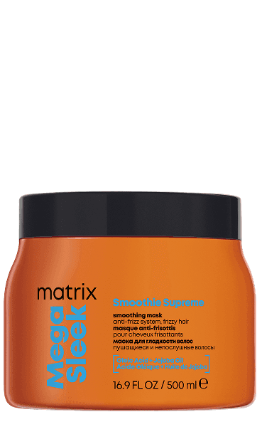 Maska wygładzająca Matrix Mega Sleek (500 ml) w pomarańczowym słoiczku.