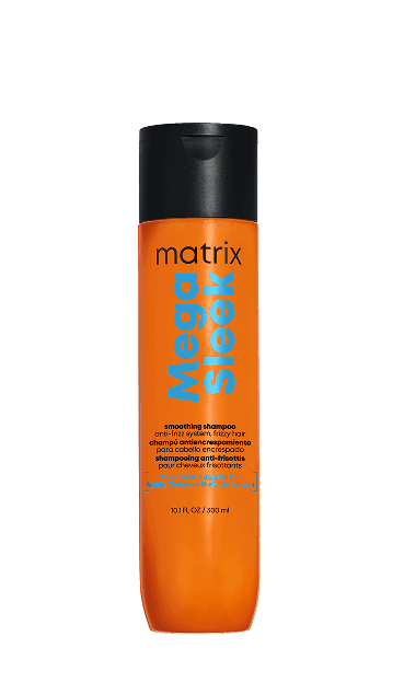 Szampon wygładzający Matrix Mega Sleek (300 ml) w pomarańczowej butelce.