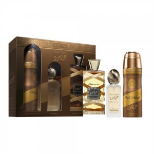 Lattafa Oud Mood Elixir zestaw woda perfumowana spray 100ml + mgiełka do włosów 50ml + dezodorant spray 200ml (U)