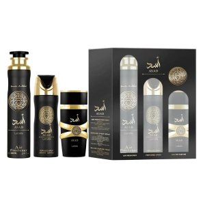 Lattafa Asad zestaw woda perfumowana spray 100ml + dezodorant spray 200ml + odświeżacz powietrza 300ml (M)