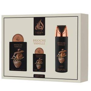 Lattafa Brioche Vanille zestaw woda perfumowana spray 100ml + woda perfumowana spray 20ml + dezodorant spray 200ml (U)