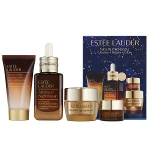 Estée Lauder Nightly Renewal zestaw żel oczyszczający do twarzy na noc 30ml + serum naprawcze 50ml + rewitalizujący krem do twarzy 15ml + krem pod oczy 5ml