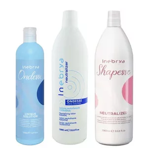 Inebrya Ondesse, zestaw do trwałej z keratyną, płyn + utrwalacz + neutralizator, 500ml + 1000ml + 1000ml