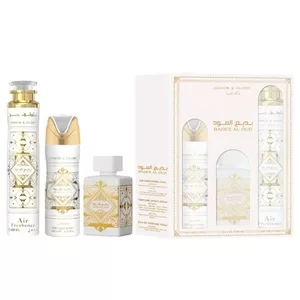 Lattafa Bade'e Al Oud Honor & Glory zestaw woda perfumowana spray 100ml + dezodorant spray 200ml + odświeżacz powietrza 300ml (U)