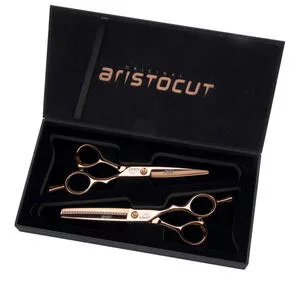 AristoCUT Sunset, zestaw nożyczki i degażówki offsetowe, dla leworęcznych, 5.5", profesjonalne narzędzia fryzjerskie S