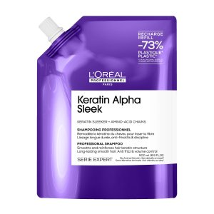 Loreal Keratin Alpha Sleek, szampon wygładzający do włosów puszących się, 500ml refill