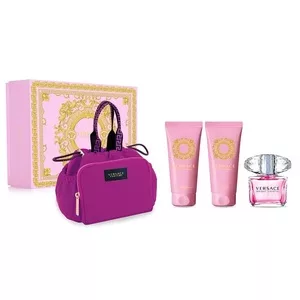 Versace Bright Crystal zestaw woda toaletowa spray 90ml + żel pod prysznic 100ml + balsam do ciała 100ml + torba kosmetyczna (W)