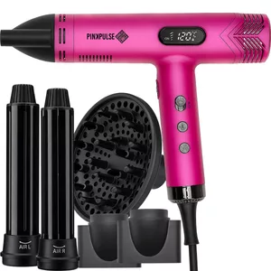 Efalock Fantasya, profesjonalna suszarka do włosów z nakładkami do kręcenia loków Aircurl, dyfuzorem i koncentratorami, Pink Pulse, 1800W