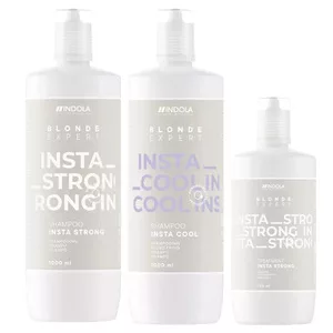 Indola Blonde Expert Insta Strong & Cool, zestaw XL do pielęgnacji włosów blond, szampon 2x1000ml, maska 750ml
