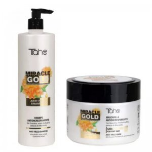 Tahe Miracle Gold, zestaw wygładzający do włosów puszących się, szampon + maska