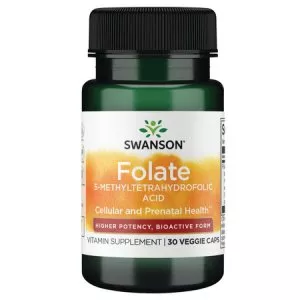 Swanson Folian Quatrefolic, kwas foliowy, suplement diety dla kobiet w ciąży, 800mcg, 30kaps, ref.SWU1101