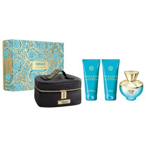 Versace Dylan Turquoise Pour Femme zestaw woda toaletowa spray 100ml + żel pod prysznic 100ml + żel do ciała 100ml + kosmetyczka (W)