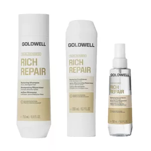 Goldwell Dualsenses Rich Repair, zestaw odbudowujący, szampon + odżywka + serum w sprayu, 250ml + 200ml + 150ml