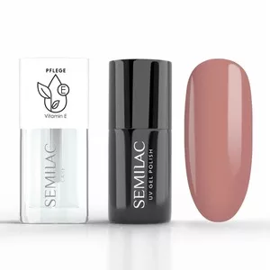 Semilac Duopack, zestaw lakier hybrydowy + olejek do paznokci, 585 Caramel Tan & Strawberry Vanilla