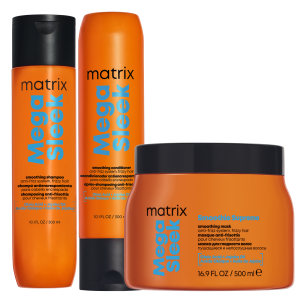Matrix Mega Sleek, zestaw wygładzający przeciw puszeniu się włosów, szampon + odżywka + maska