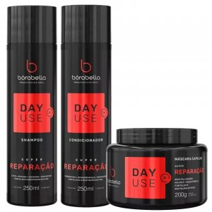 Borabella DayUse Super Repair, zestaw regenerujący do włosów zniszczonych i łamliwych, 250ml + 250ml + 200g