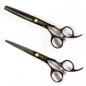 Fox Black Rose, zestaw fryzjerski 6.0", nożyczki + degażówki, stal nierdzewna