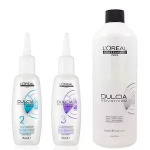 Loreal Dulcia Advanced, zestaw do trwałej ondulacji, płyny 2 + 3 2x75ml + utrwalacz 1000ml