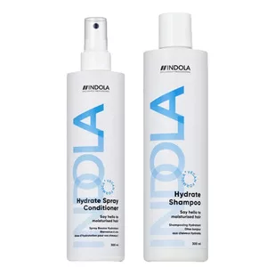 Indola Hydrate, zestaw nawilżający do włosów suchych, szampon + odżywka w spray'u, 2x300ml