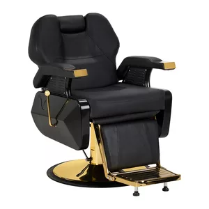 Fotel barberski Hair System New York czarny na złotej podstawie - dostępny w 48h