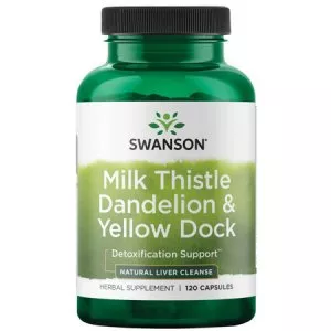 Swanson Milk Thistle, Dandelion & Yellow Dock, Ostropest plamisty, mniszek lekarski + żółty korzeń, 120kaps, ref.SW1707