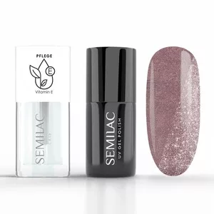 Semilac Duopack, zestaw lakier hybrydowy + olejek do paznokci, 395 Dawn Till Dusk & Strawberry Vanilla