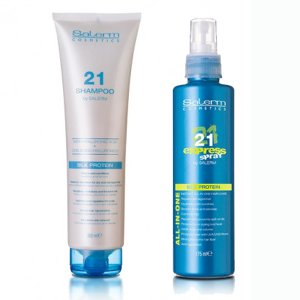 Salerm 21, zestaw do pielęgnacji włosów, regeneracja jedwabiem, szampon + maska w sprayu