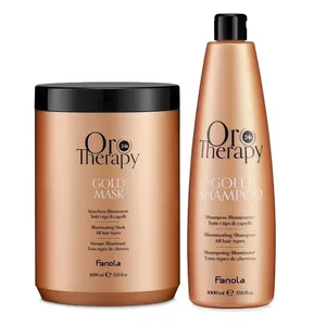 Fanola Oro 24k Therapy, zestaw XL rozświetlający do włosów matowych, szampon + maska, 2x1000ml