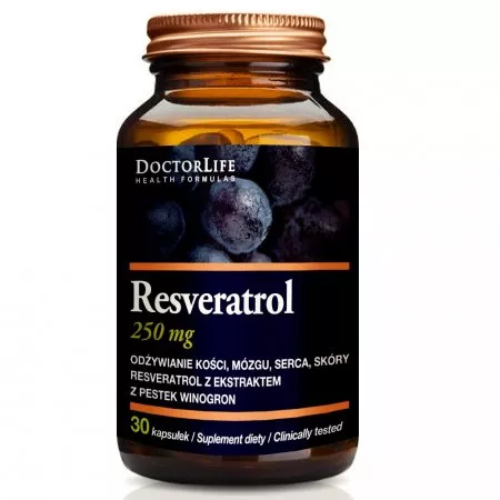 Doctor Life Resveratrol resweratrol z ekstratem z pestek winogron 250mg suplement diety 30 kapsułek