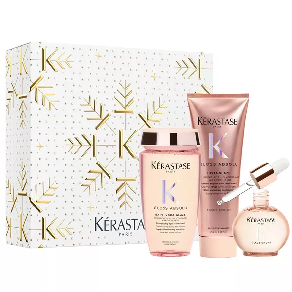 Kerastase Gloss Absolu Trio, zestaw prezentowy do włosów puszących, szampon + odżywka + olejek