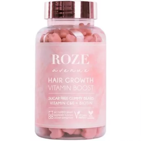 Roze Avenue Hair Growth Vitamin Boost, malinowe misie z witaminami, 60 tabletek