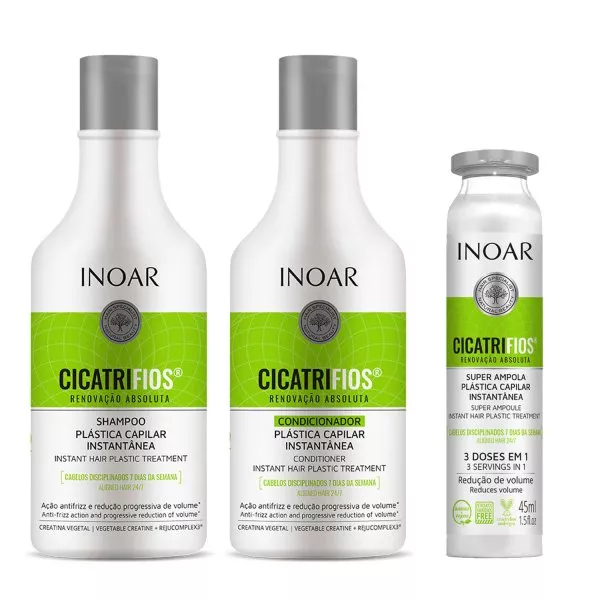 INOAR Cicatrifios, zestaw do włosów zniszczonych, szampon 500ml + odżywka 500ml + kuracja 45ml