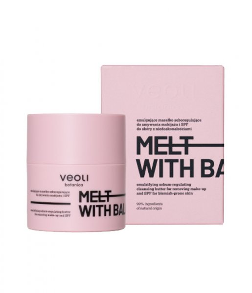 Veoli Botanica Melt with Balance, emulgujące masełko seboregulujące do zmywania makijażu i SPF, 40g