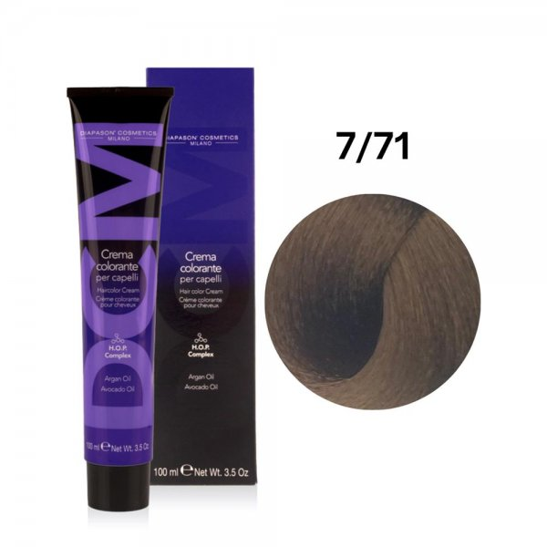 Diapason DCM, farba do włosów, 7/71 Średni Beżowy Popielaty Blond - Orzech Włoski, 100ml