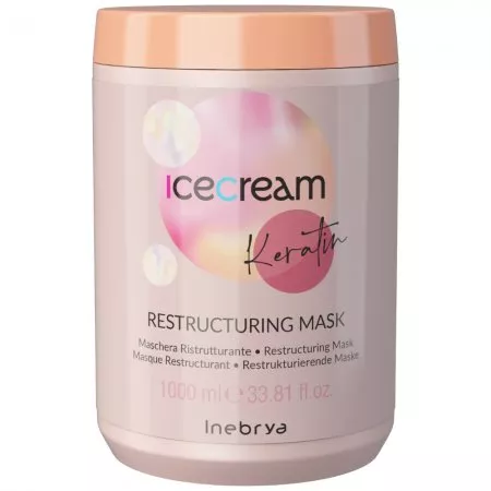 Inebrya Ice Cream Keratin, keratynowa restrukturyzująca maska do włosów, 1000ml