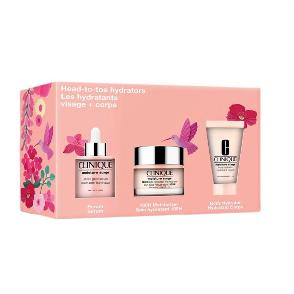 Clinique Moisture Surge Head-To-Toe Hydrators zestaw żelowy krem do twarzy 50ml + balsam do ciała 30ml + serum do twarzy 30ml