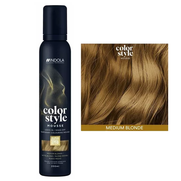 Indola Profession Color Style Mousse, pianka koloryzująca, średni blond, 200ml - odłamany aplikator