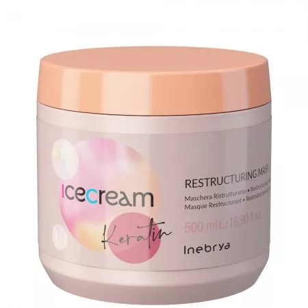 Inebrya Ice Cream Keratin, keratynowa restrukturyzująca maska do włosów, 500ml