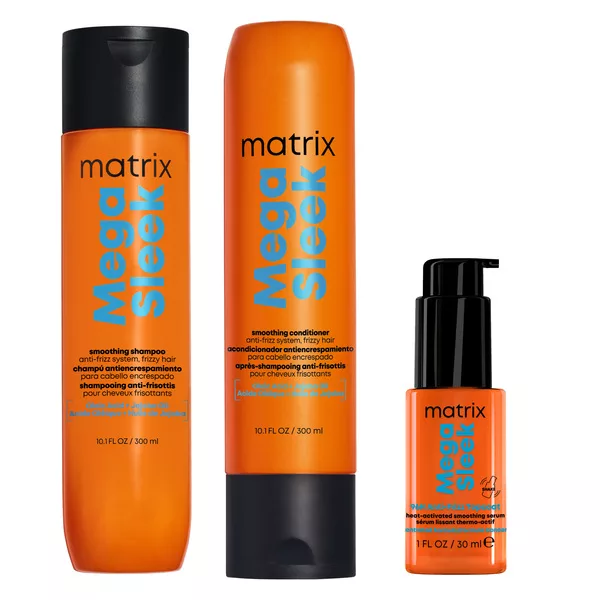 Matrix Mega Sleek, zestaw wygładzający włosy, szampon + odżywka + olejek, 300ml x2 + 30ml