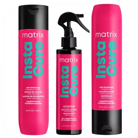 Matrix Instacure, zestaw do włosów łamliwych z proteinami, szampon + odżywka + spray