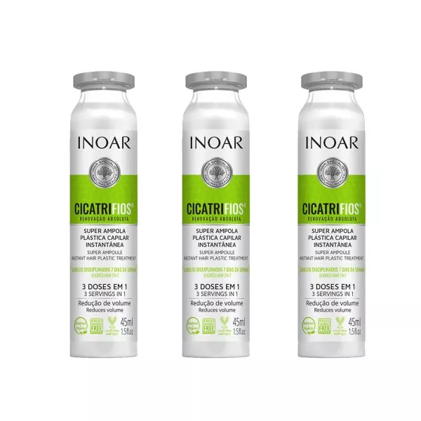 INOAR Cicatrifios Super Ampola, ampułka do laminacji i odbudowy struktury włosów, dwupak, 3x45ml